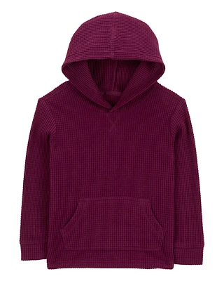 Baby Solid Thermal Long-Sleeve Hooded Shirt - Burgundy