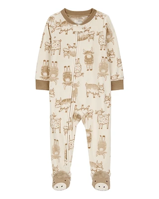 Toddler 1-Piece Cow Print Fleece Footie Pajamas