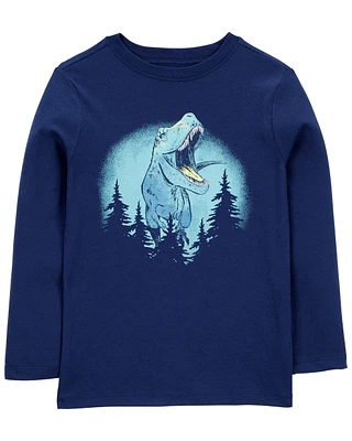 Kid Dinosaur Cotton Blend Long-Sleeve Tee - Blue