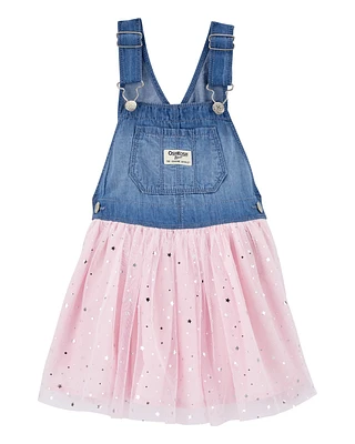 Toddler Sparkly Tulle & Denim Jumper Dress