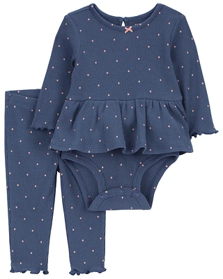 Baby 2-Piece Polka Dot Peplum Thermal Bodysuit Pant Set