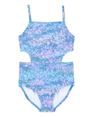 Girls 1-Piece Floral Cut-Out Swimsuit