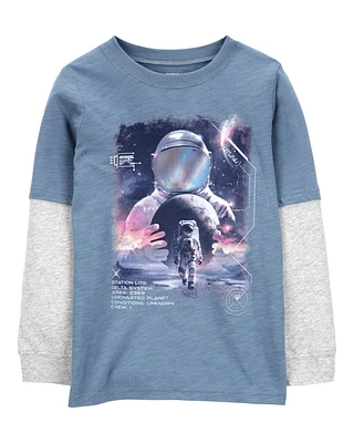 Kid Astronaut Foil Long-Sleeve Tee - Blue