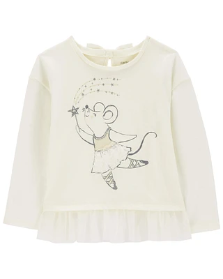 Toddler Ballerina Mouse Tulle Peplum Top