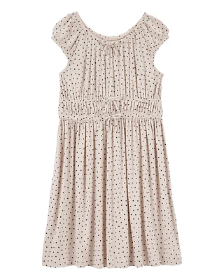 Kid Polka Dot Short-Sleeve Dress - Tan