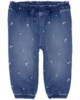 Baby Floral Print Knit-Like Denim Joggers