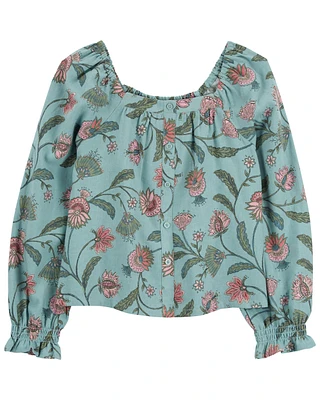 Kid Wildflower Print Square Neck Top