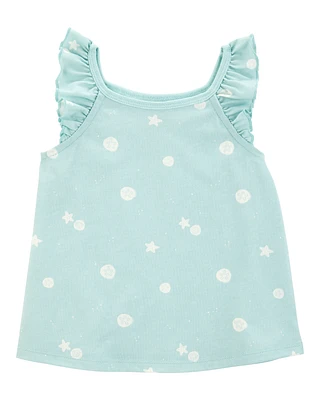Toddler Seashell Flutter-Sleeve Tank - Turquoise