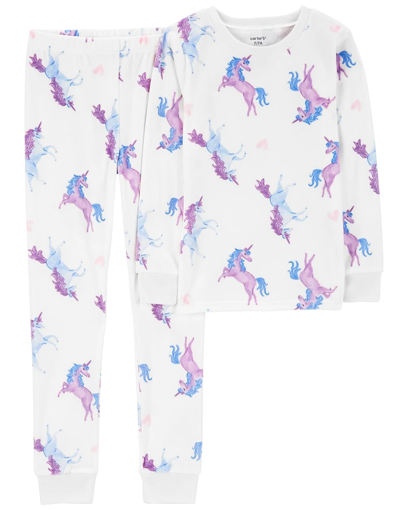 Kid 2-Piece Fuzzy Velboa Unicorn Pajamas