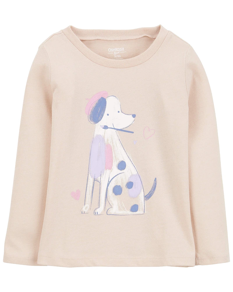 Toddler Dog-Print Long-Sleeve Graphic Tee - Brown