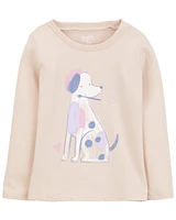 Toddler Dog-Print Long-Sleeve Graphic Tee - Brown