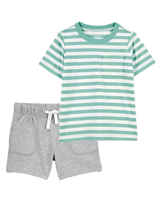 Toddler 2-Piece Striped Tee & French Terry Shorts Set