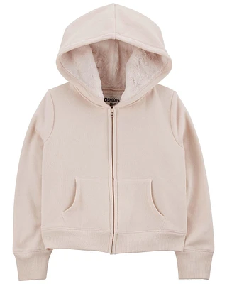 Kid Fleece-Lined Zip-Up Jacket - Tan