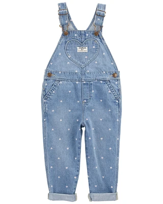 Toddler Heart-Print Knit Denim Overalls