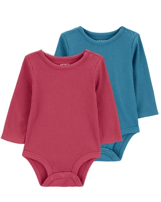 Baby 2-Pack Waffle Knit Long-Sleeve Bodysuits