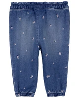 Baby Floral Print Knit-Like Denim Joggers