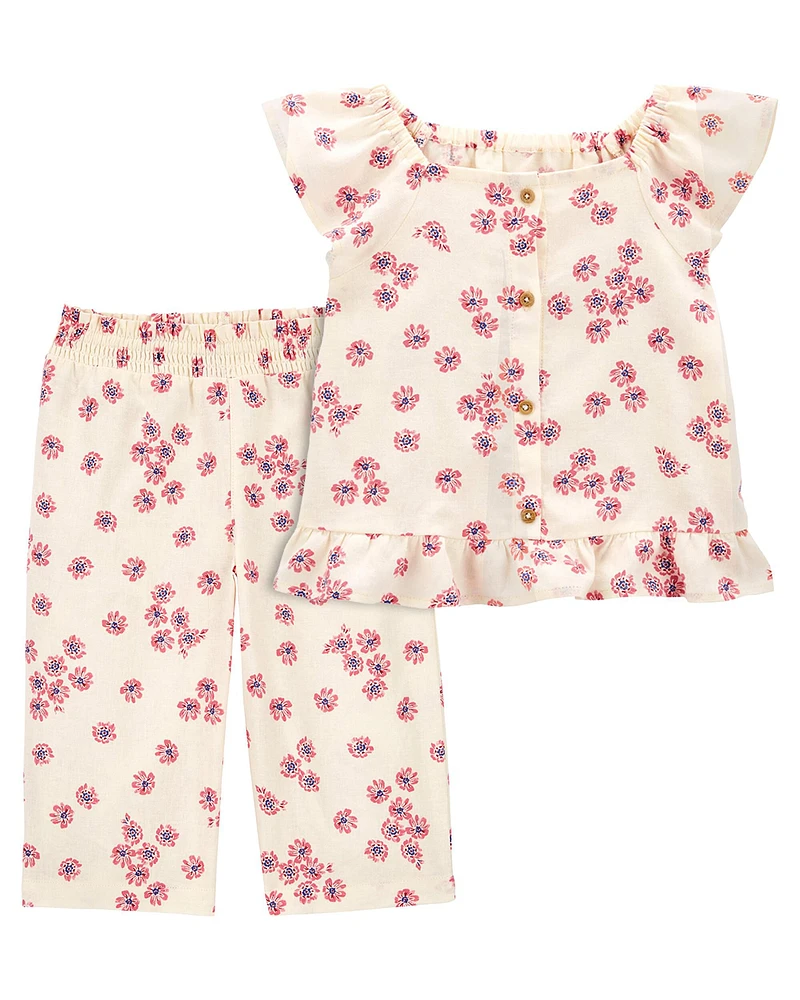 Baby 2-Piece Floral Linen Top & Flare Pants Set