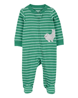 Baby Boy Striped Walrus 2-Way Zip Sleep & Play Pajamas
