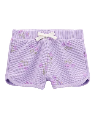 Toddler Floral Waffle Knit Shorts - Purple