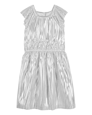 Kid Metallic Pleated Flutter Party Dress