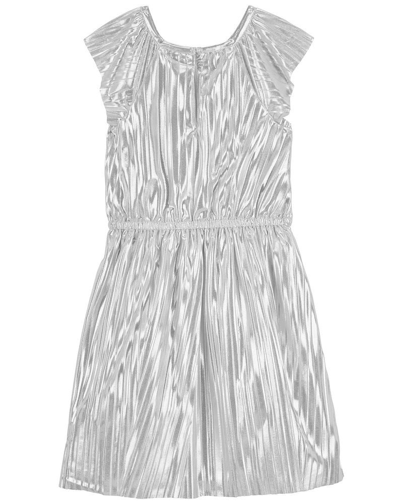 Kid Metallic Pleated Flutter Party Dress