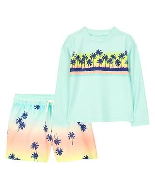 Toddler 2-Piece Palm Tree Rashguard & Swim Trunk Set