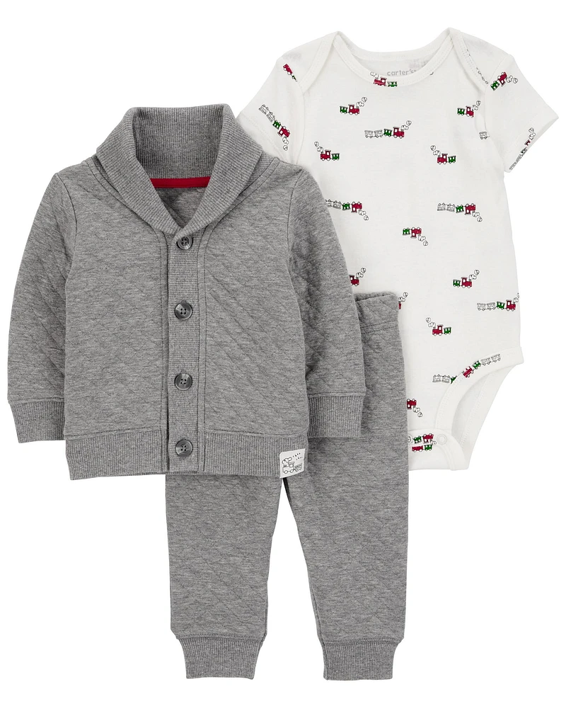 Baby 3-Piece Train Quilted Little Jacket Set