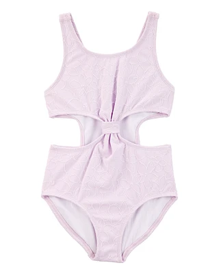 Kid 1-Piece Ribbed Cut-Out Swimsuit