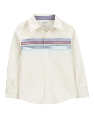 Toddler Striped Long-Sleeve Button-Down Shirt - White