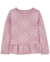 Kid Floral Long-Sleeve Peplum Jersey Tee