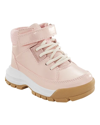 Kid Metallic Pink Lace-Up Boots