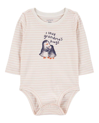 Baby Penguin Grandma's Hugs Long-Sleeve Bodysuit