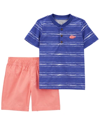 Baby 2-Piece Striped Henley & Short Set