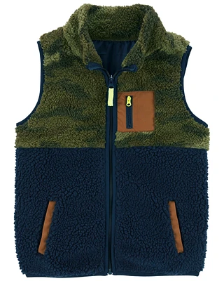 Kid Camo Zip-Up Sherpa Vest