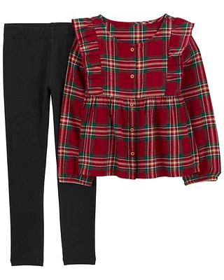 Kid 2-Piece Plaid Flannel Top & Stretch Leggings