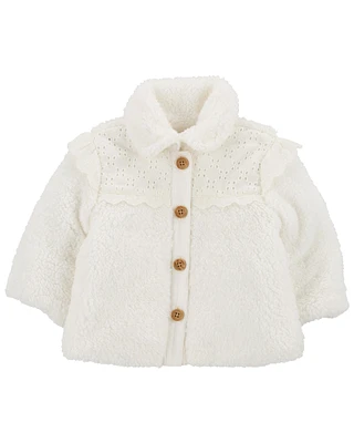 Baby Crochet Sherpa Jacket - Cream