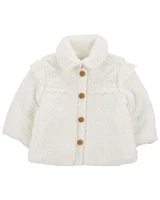 Baby Crochet Sherpa Jacket - Cream