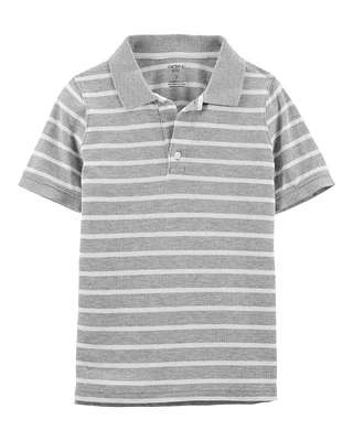 Kid Gray Striped Piqué Polo Shirt