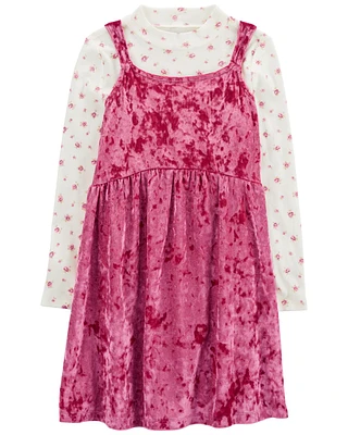 Kid Crushed Velour Long-Sleeve Dress - Pink