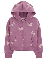 Kid 2-Piece Butterfly Print Fleece Jacket & Pants Set