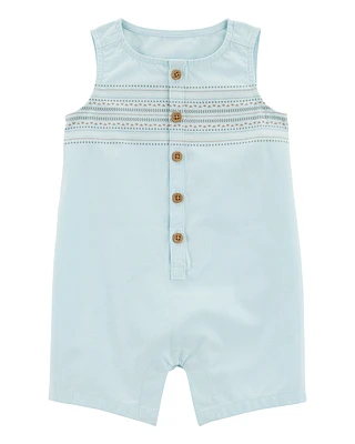 Baby Tribal Print Button-Front Romper - Blue