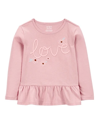 Toddler Love Long-Sleeve Peplum Top - Pink