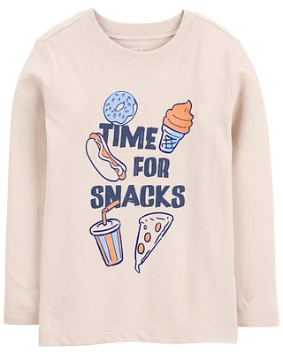 Toddler Time For Snacks Cotton Blend Long-Sleeve Tee - Khaki