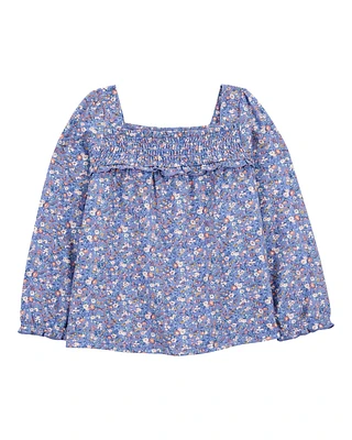 Baby Floral Print Smocked Square Neck Top