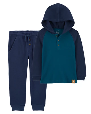 Baby 2-Piece Thermal Hooded Henley & Joggers Set