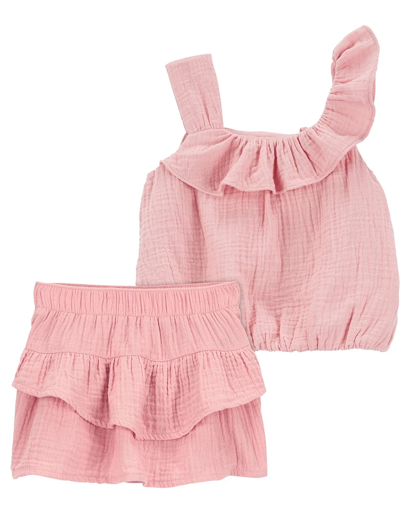 Baby 2-Piece Woven Gauze Top & Tiered Skort Set