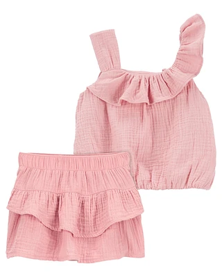 Baby 2-Piece Woven Gauze Top & Tiered Skort Set