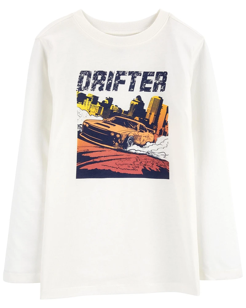 Kid Drifter Car Long-Sleeve Graphic Tee - White