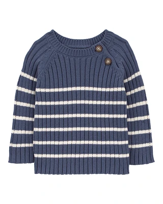 Baby Striped Snug-Fit Ribbed Sweater Knit Top