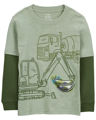 Toddler Construction Foil Long-Sleeve Tee - Green